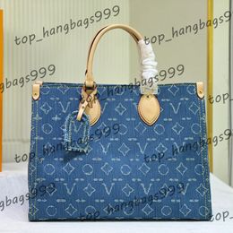 Denim Embossing Flower Shopping Shoulder Bags Top Handle Leather Strap Crossbody Handbags Large Capacity Luxury Laptop Bag Purse 35x27x14CM