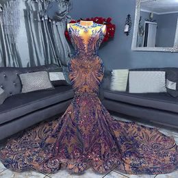 Sparkly Long evening Dresses 2022 Sexy Mermaid Style Sequin African Women Black Girls Gala Celebrity Prom Party Night Gowns DWJ0308 297v