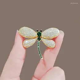 Brooches Green Rhinestone Dragonfly Brooch For Women Elegant Crystal Corsage Pin Ladies Gifts Party Dress Accessories Fashion Jewelry