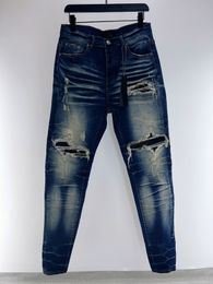 Highend brand mens jeans fashion hole design handsome pencil jeans high quality top designer jeans