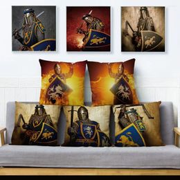 Pillow Vintage Mediaeval European Knights Pattern Linen Covers 45 Sofa Case Home Decoration Pillowcases