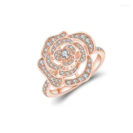 Cluster Rings 925 Silver Flower Moissanite Ring Women Jewellery Pave D Colour Lab Diamond Camellia Wedding Rose Gold Plated Pass