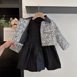 Clothing Sets Girls Coat Dress Kids Suits 2PCS/Set Cotton 2024 Sequin Spring Autumn Jogging Suit Teenagers Children