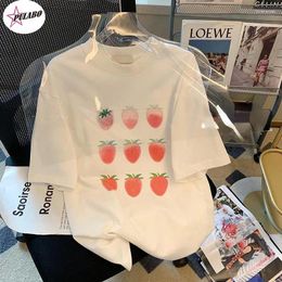 Women's T Shirts PULABO Y2k Aesthetics T-shirt Grunge Strawberry Print Harajuku Graphic Tee Shirt Korean Fashion Oversized Tops Short Sleeve