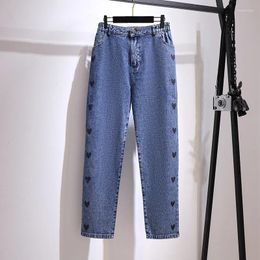 Women's Jeans 5XL 6XL Women Spring Autumn Side Shaped Loose Straight Denim Pants Elastic High Waist Large Size Trousers