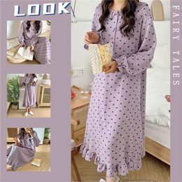 Women's Sleepwear Print Style Womens Long Sleeve Autumn Piece Nightgown Korean Ruffles Dress One Wear Pajamas Button Night