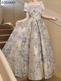 Party Dresses Elegant Fluffy Short Sleeved Princess Dress With Printed Satin High Waisted Graduation Formal Vestidos De Noche 2024