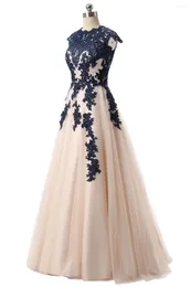 Party Dresses Champagne Soft Mesh And Lace Applique Collar A Aline Prom Dress