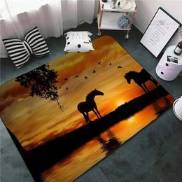 Carpets Animal Cute Horse Sunset Wild Spirit Horses Sky Doormat Rugs For Living Room Bathroom Kitchen Rug Anti-Slip Flannel Mat