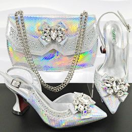 Dress Shoes Nigeria Boutique Suits Party Silver And Bags Set Italian Design High-Heeled Women's With Shiny Two-Purpose