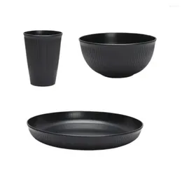 Dinnerware Sets Black Plastic Cutlery Set Plates Spitting Dishes Bowl Cups For Outdoor Camping Party