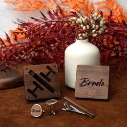 Gift Wrap Personalised Walnut Cufflinks & Tie Clip Box Custom Engraved Man's Wooden Accessories Storage Groomsmen Dad Wedding Set