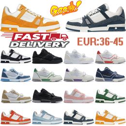 New Designer top quality Flat Sneaker Trainer Emed Casual Shoes Denim Canvas Leather White Green Red Blue Letter Fashion Platform Mens Womens Low Trainers Size 36-45