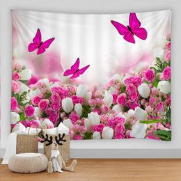 Tapestries Peony Flower Tapestry Kawaii Wall Decor Home Bedroom Background Art Room Carpet Living