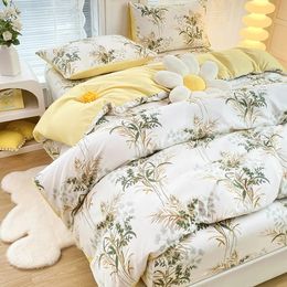 Cotton Home Textile Rose Floral Bedding Set Boy Girl Duvet Cover Flat Sheet Pillowcase Aesthetic Bedcloth Double Queen Bed Linen 240510