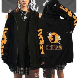 Men's Hoodies Sweatshirts Haikyuu Japan Anime Men Women Zipper Hoodie Karasuno High School Plus Size Sweatshirt Harajuku Unisex Long Slve Zip Up Jacket T240510