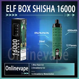 ELF BOX SHISHA 16000 Puff Disposable E Cigarettes 28ml Pod 600 mAh Battery 12 Flavours Rechargeable Electronic Cigs Puffs 16K 0% 2% 3% 5% Disposable Vape Bar