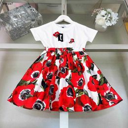 Top baby skirt Short sleeved girls partydress Size 90-150 CM kids designer clothes Upper and lower plaid splicing Princess dress 24April