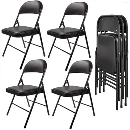 Camp Furniture Padded Seat Metal Folding Chairs 4 Pack Black