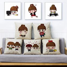 Pillow Cute Cartoon Little Girl Print Throw Cover 45 45cm Square Covers Linen Case Sofa Home Decor Pillows Cases