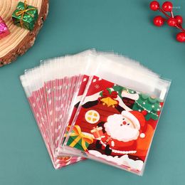 Gift Wrap 100Pcs Christmas Bag Self Adhesive Cookies Candy Wrapping Year Party Snack Baking Plastic