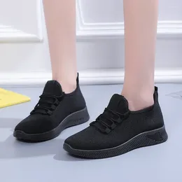 Casual Shoes Women's On Sale 2024 Lace Up Vulcanize Autumn Solid Net Cloth Breathable Low-heeled Sport Ladies