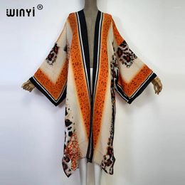 Summer Printing Pleated Dress Beach Wear Swim Suit Elegant Africa Women Cardigan Sexy Bohemian Long Sleeve Kimono