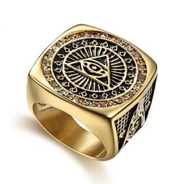 Antique Illuminati Pyramid All Seeing Eye Stainless Steel Freemason Rings Masonic signet Rings for men 240508