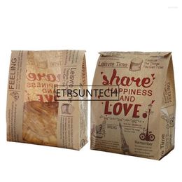 Gift Wrap 1000pcs Kraft Bread Paper Bag With Window Avoid Oil Love Toast Baking Takeaway Food Hand Made Package Bags