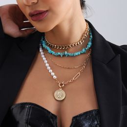 Designer Gold and 925 silver Fashion Gift Necklaces Woman Jewellery Necklace Designer geometry pearl Turquoise Mix and match choker With Elegant box insect 105 XL