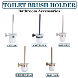 Bath Accessory Set Glass Toilet Brush Holder Bathroom Stainless Steel Rose Gold Black Brushed Nickel Chrome Clean WC El Accessories
