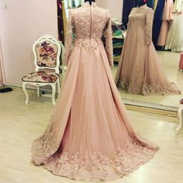 Elegant Overskirts Prom Dress Long Sleeve Dubai Indian Style High Neck Evening Gown Muslim Party Dresses Custom 209g