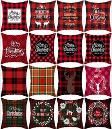 Christmas Pillow Covers Red Plaid Elk Throw Pillow Case Square Sofa Pillowcase Plaid Printing Couch Cushion Cover Christmas Decor 2352760