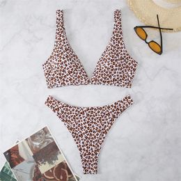 Women's Swimwear Leopard Bikini V-neck Bikinis Sets Swimsuit Women Sexy Print Thong Two Piece Brazilian Beach Bathing Suit Biquini Mujer