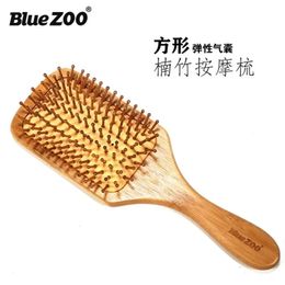 BlueZOO Square Air Cushion Airbag Comb Anti-static Bamboo Bristle Needle Massage Comb Meridian Hairdressing Straight Hair Wooden