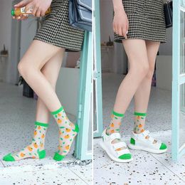 Women Socks Summer Ultra-thin Casual Transparent Breathable Harajuku Crystal Silk Cute Cartoon Japanese Kawaii Funny