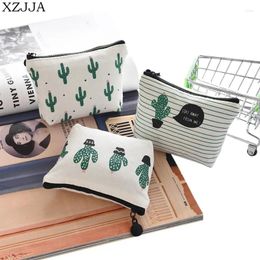 Storage Bags XZJJA Creative Portable Travel Cactus Canvas Zipper Bag Student Simpleness Cute Purse Key Earphone Coin Organiser