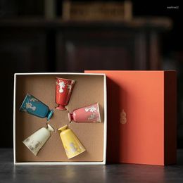 Teaware Sets 5Pcs/Set Fulu Gilt Tea Cup Set Gourd Ceramic Teacup Smelling Incense Chinese Small Gift Box