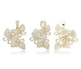 New Arrived Three Animal Butterfly Women Necklace Pendant Iced Our Full Cubic Zircon Hip Hop Trendy Jewelry9958713