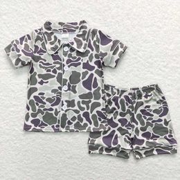Clothing Sets Wholesale summer childrens camouflage Pyjamas baby boy short sleeved cardigan button Pyjama set baby Pyjama set d240514