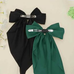 Hair Accessories 2PCS Elegant Bow Ribbon Hair Clips Women Simple Solid Satin Spring Clips Hair Pin Headband With Clips Girls Hair Accessories