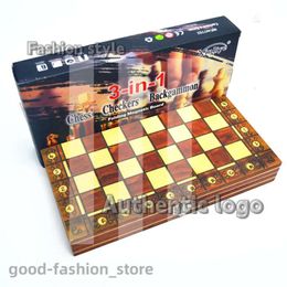 Fashion Chess Games Chess Magnetic Backgammon Checkers Set Foldable Board Game 3-in-1 Road International Chess Folding Choard Draughts Entertainment 342