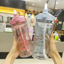 Water Bottles Large Capacity Plastic Cup Portable Straw Elastic Lid Bottle Space Outdoor Drop-Resistant Sports Kettle
