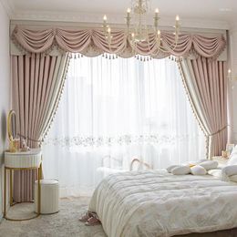 Curtain High-end Luxury Pink Girl Curtains For Living Room Bedroom French Blackout Modern Noble Gauze Bay Window Customization
