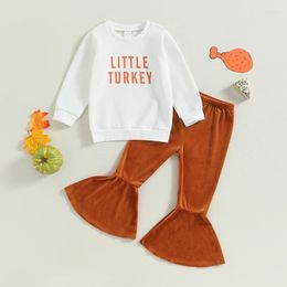 Clothing Sets Baby Girls Clothes Thanksgiving 2 Piece Outfit Kids Long Sleeve Pullover Sweater Flare Pants Suits For Children