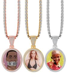 Round Po Custom NecklacePendant Medallions copper tennis chain Gold Cubic Zircon Picture necklace Men039s Hip hop Jewellery G2054022
