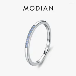 Cluster Rings Modian 925 Sterling Silver Simple Blue Opal Pave Setting Finger Ring Exquisite Stackable Wedding Jewellery For Women Girls Gift