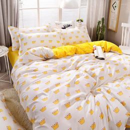 Bedding Sets Home Textile 5 Size Yellow Crown Summer Bed Linens 3/4pcs Duvet Cover Set Pastoral Sheet AB Side