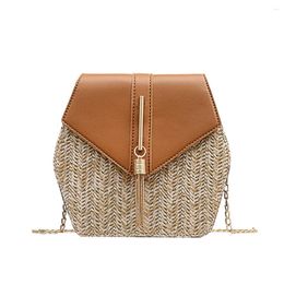 Shoulder Bags Women Retro Weave Leather Tassel Chain Bag Crossbody Vintage Fringed Woven Prismatic