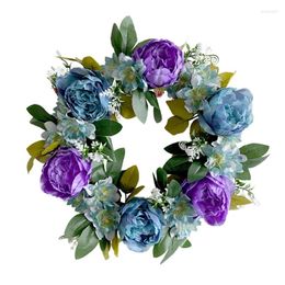 Decorative Flowers Hydrangea Wreath Spring Summer Front Door With Blue Artificial For Outdoor Indoor